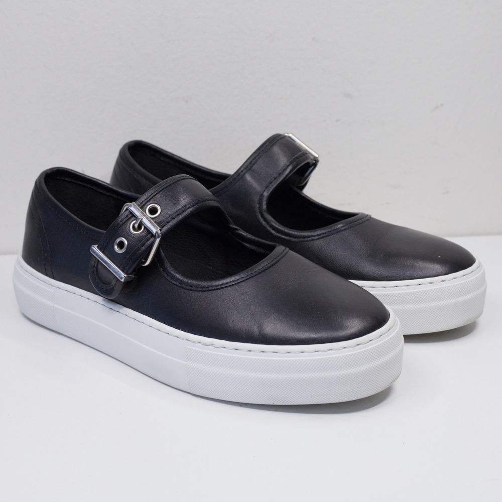 MAEVE Leather Platform Mary Jane Sneakers Buckle‎ Strap Black White Sz 39/8
